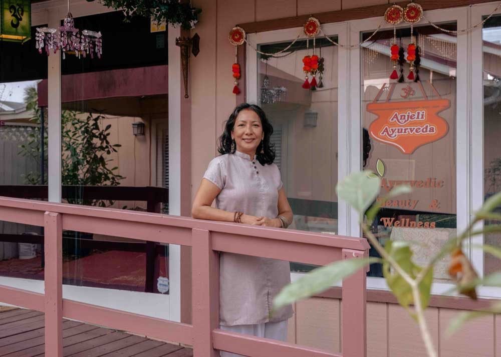 The founder of Anjeli Ayurveda outside her Sarasota studio