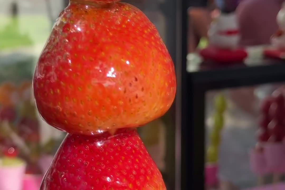Tanghulu, candied strawberries, shot for social at a Sarasota night market